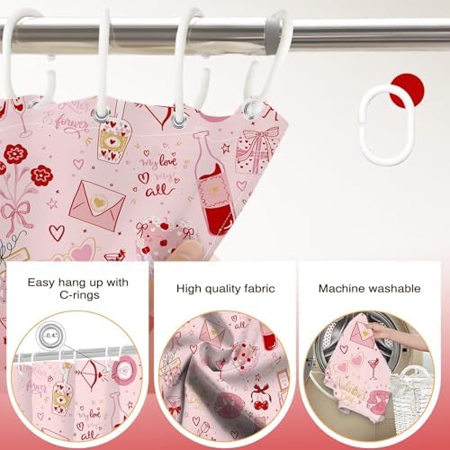 Pink Valentines Day Shower Curtain Set with 12 Hooks 72x72 Inches