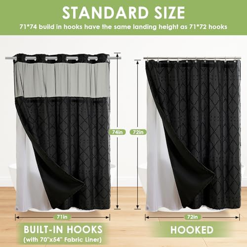 Nesphy Hookless Boho Shower Curtain Set Black Chevron Tufted Design