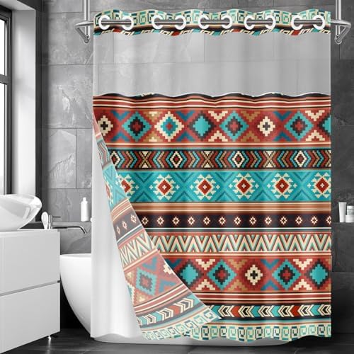 Nesphy No Hook Aztec Bohemian Shower Curtain Set