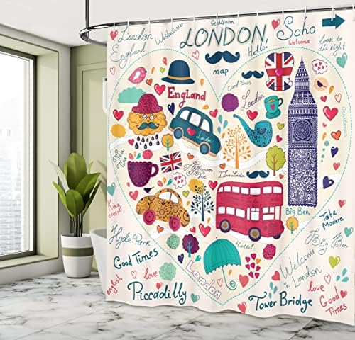 Ambesonne London Shower Curtain Set with Hooks