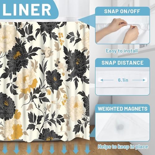 Gdmoon Boho Floral Shower Curtain Set 54x80in