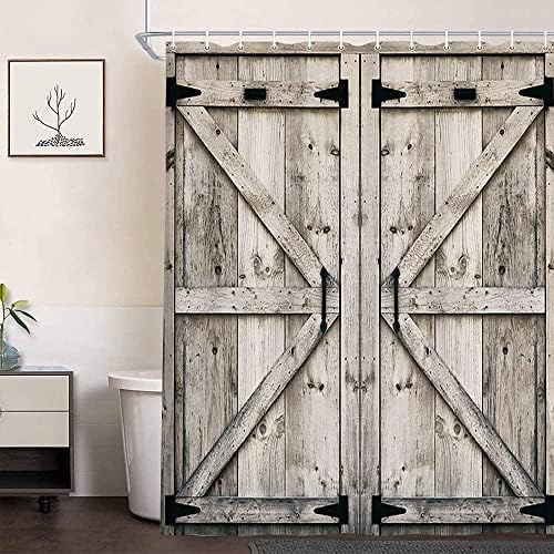 NYMB Rustic Wooden Barn Shower Curtain Set with 12 Hooks