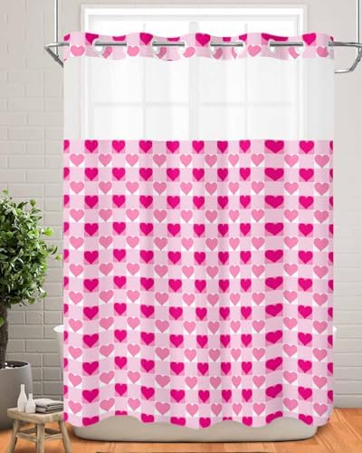 Anzona Valentine Plaid No Hook Shower Curtain Set 72x96