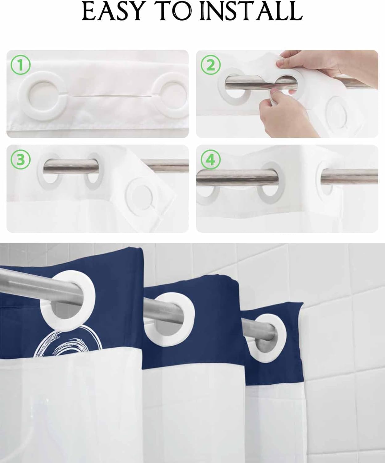No Hooks Shower Curtain Set with Liner 72x72 Marine Theme