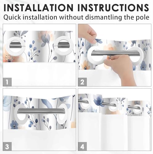 Gdmoon No Hook Floral Shower Curtain Set 71x74 with Snap Liner