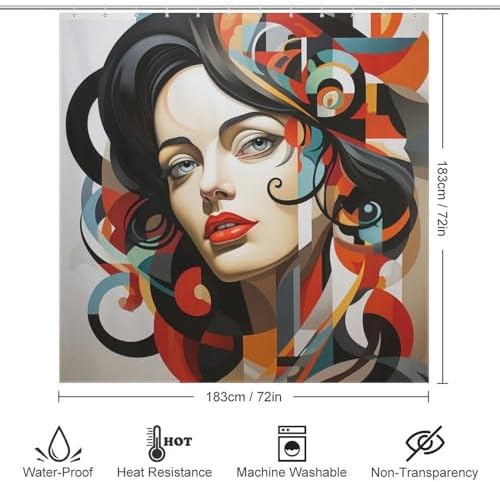DAOWANGZUO Female Face Shower Curtain Set with 12 Hooks 72x72in
