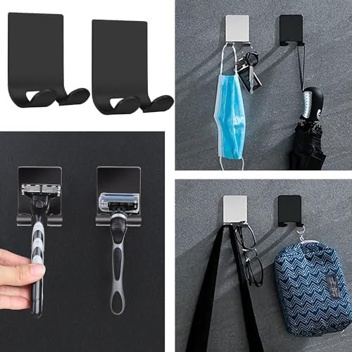 AKOAK 2 Pcs Waterproof Razor Holder with Hooks - Black