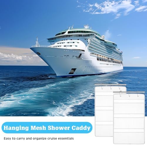 2 Pack 7 Pockets Mesh Shower Caddy with Metal Hangers - White