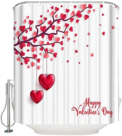 Picpeak Valentines Day Pink Heart Tree Shower Curtain with Hooks 72x84in