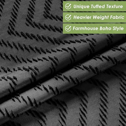 Nesphy Hookless Boho Shower Curtain Set Black Chevron Textured Double Layers Waterproof Liner