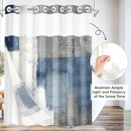 Nesphy No Hook Blue Grey Shower Curtain Set with Clear Top Window