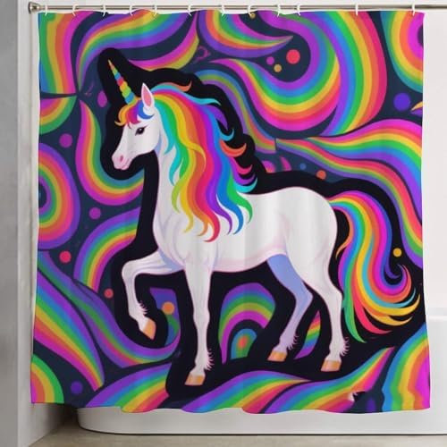 OXJOIIS Trippy Rainbow Unicorn Shower Curtain with 12 Hooks 1