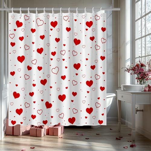 Mocsicka Red Heart Valentines Shower Curtain 72x72 Inches