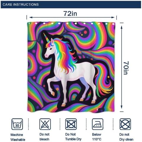 OXJOIIS Trippy Rainbow Unicorn Shower Curtain with 12 Hooks 1
