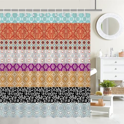 Mocsicka Boho Stripe Shower Curtain with 12 Hooks 72x72 Inch
