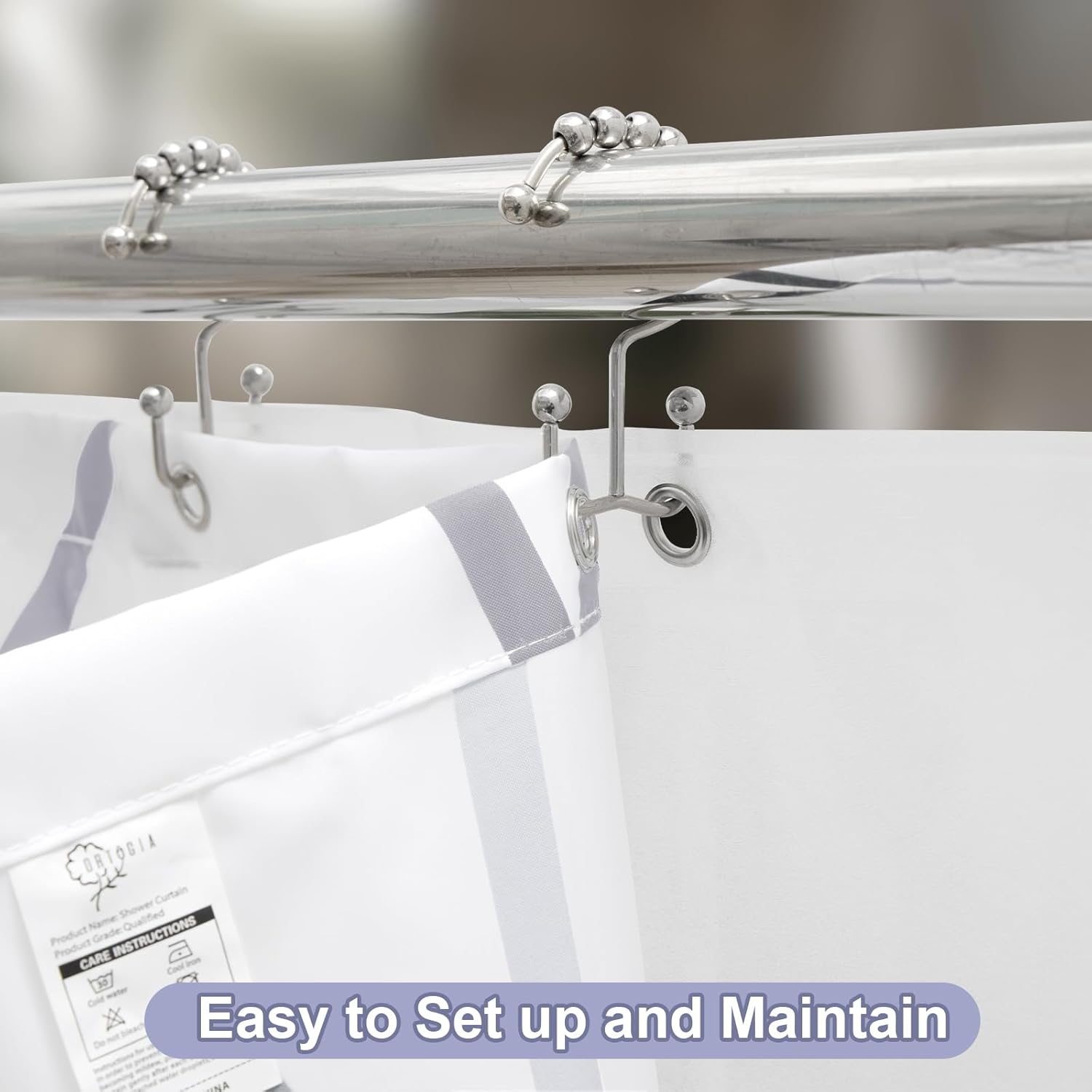 ORTIGIA 3-in-1 Shower Curtain Set Grey Wave Stripe
