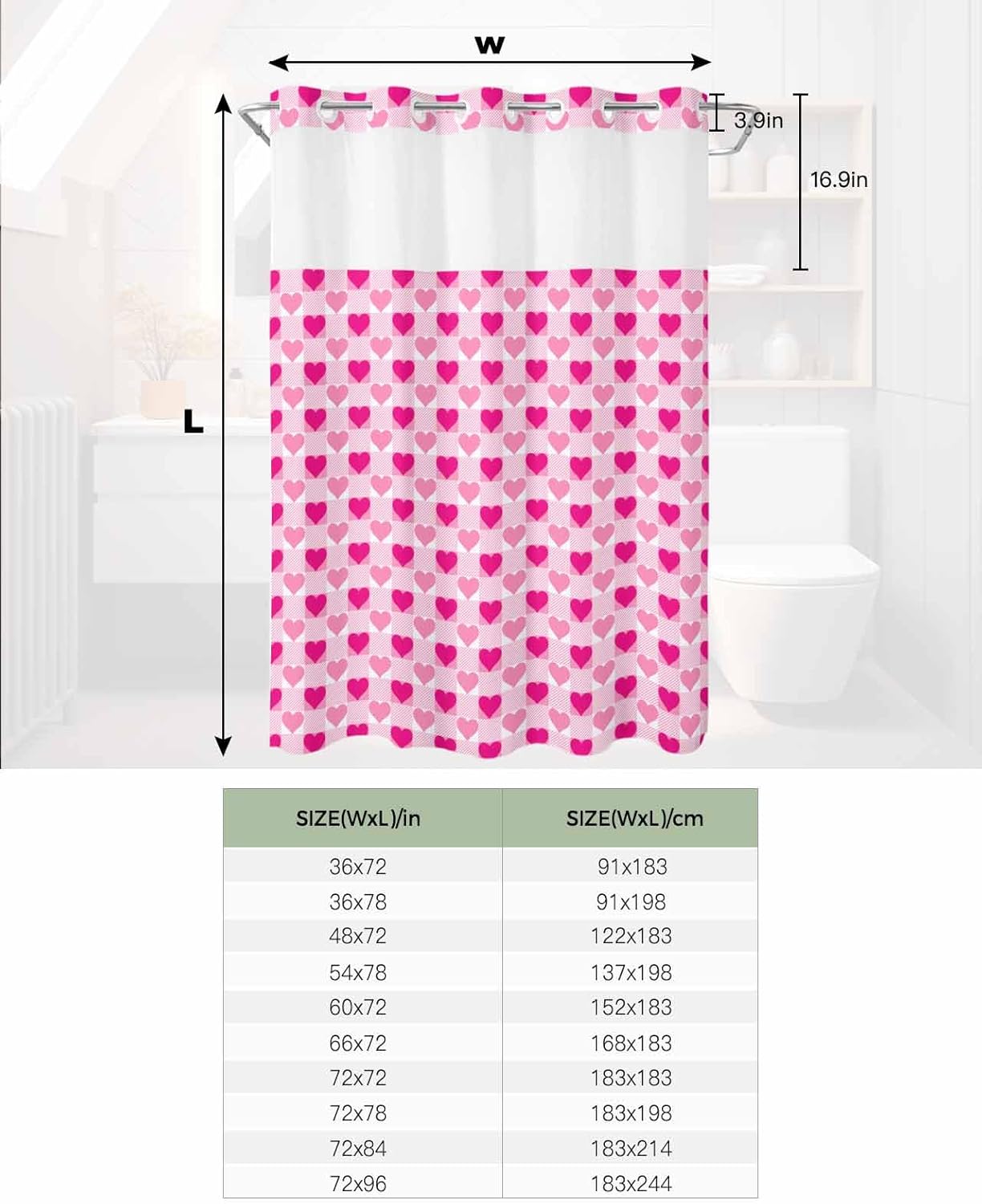 Anzona Valentine Plaid No Hook Shower Curtain Set 72x96