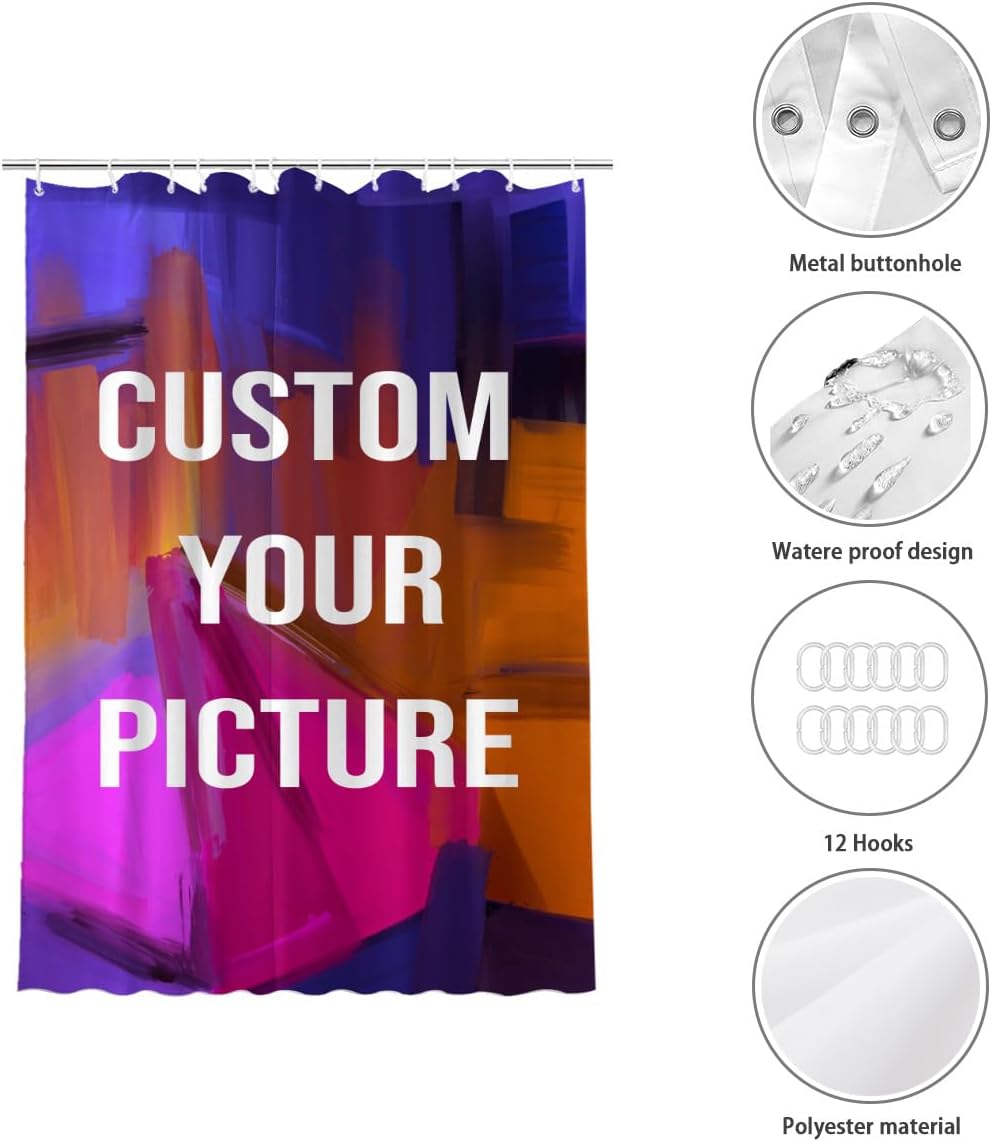 Custom Personalized Shower Curtain - Funny DIY Waterproof Liner with 12 Hooks 48x84 Inch