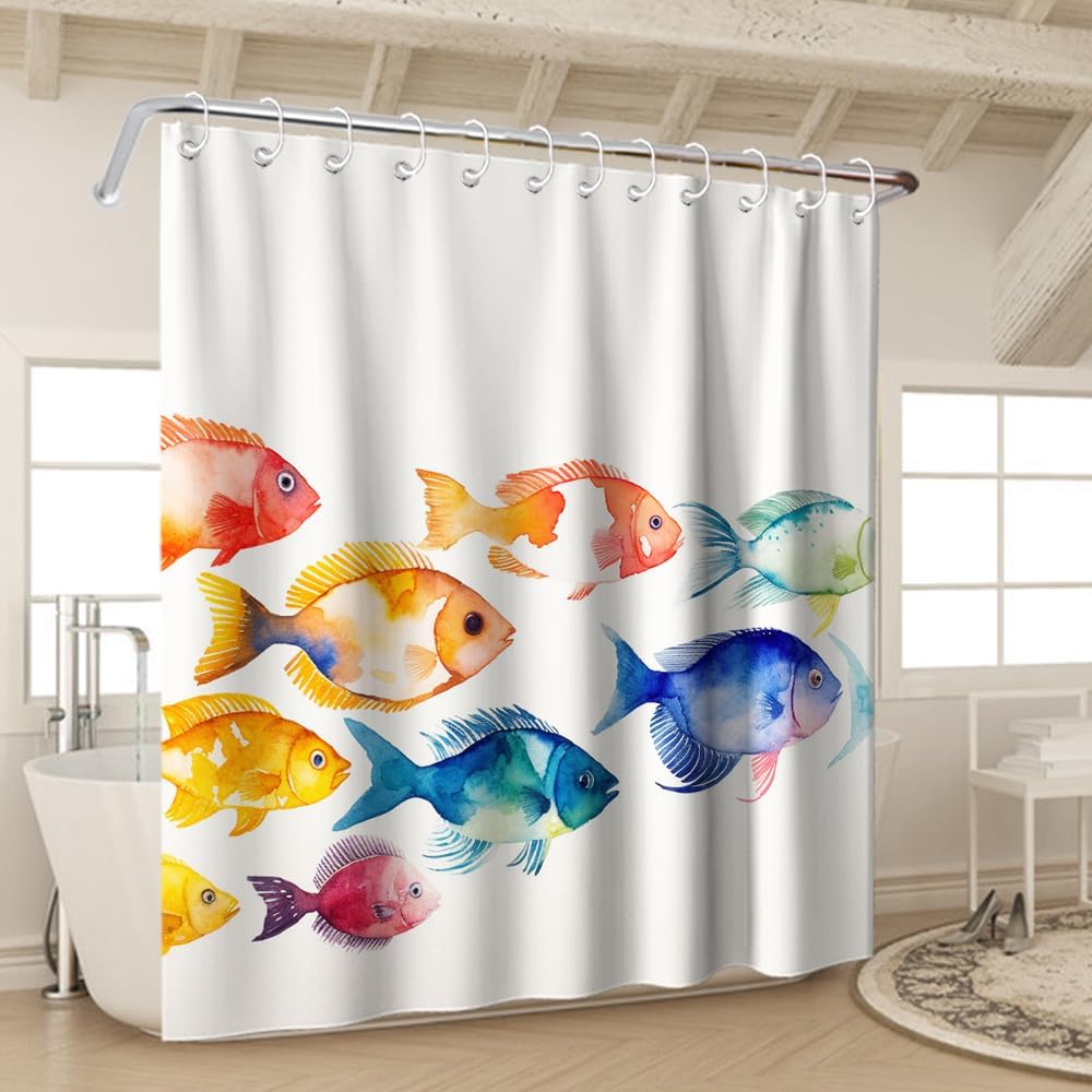 OTRANTO Cute Fish Shower Curtain Set
