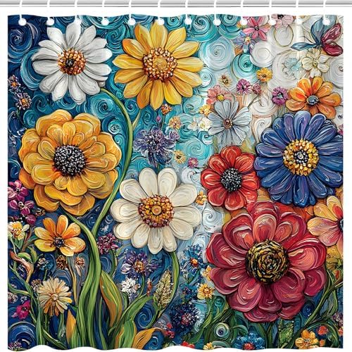 Colorful Floral Shower Curtain with Hooks