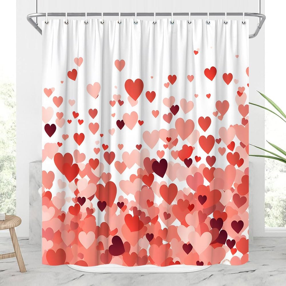 Valentines Day Pink Heart Shower Curtain 70x70 Inch with Hook