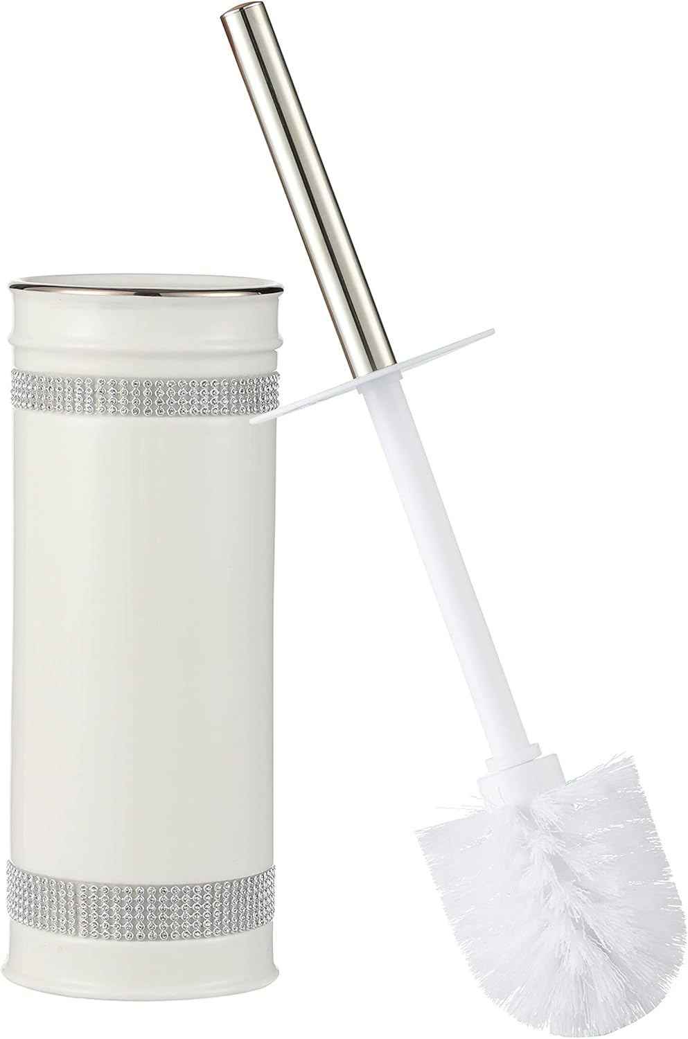 Motifeur Ceramic Toilet Brush Set with Holder and Rhinestones