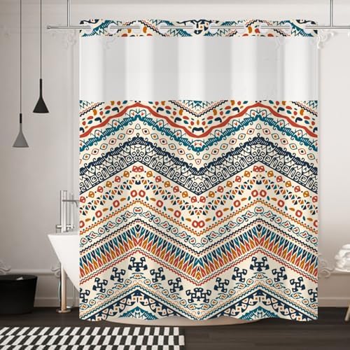 Yanutan No Hook Shower Curtain with Mesh and Liner 71x74in