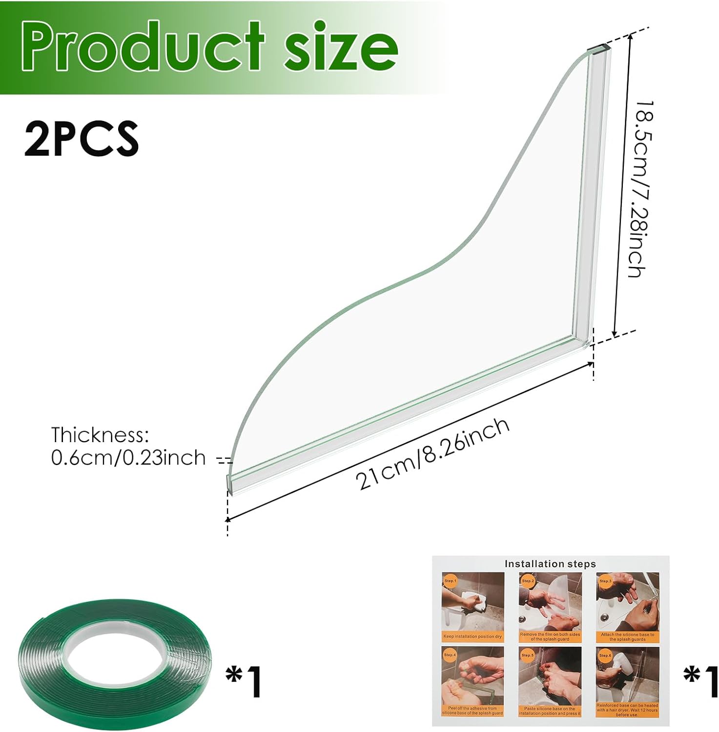 2 Pack Acrylic Shower Splash Guards - 826 Dx728 H