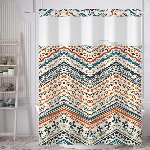 Yanutan No Hook Shower Curtain with Mesh and Liner 71x74in