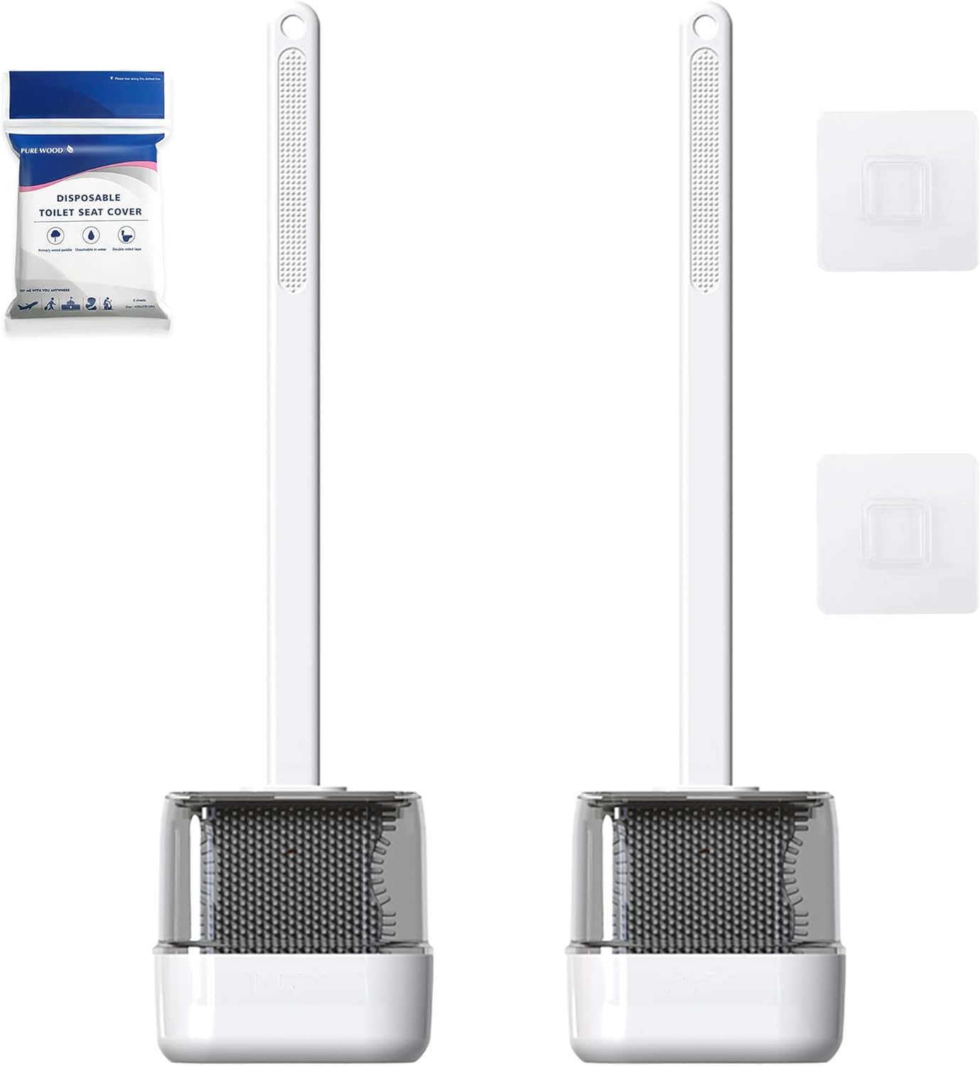 2 pcs Flexible Toilet Brushes with Holder Set