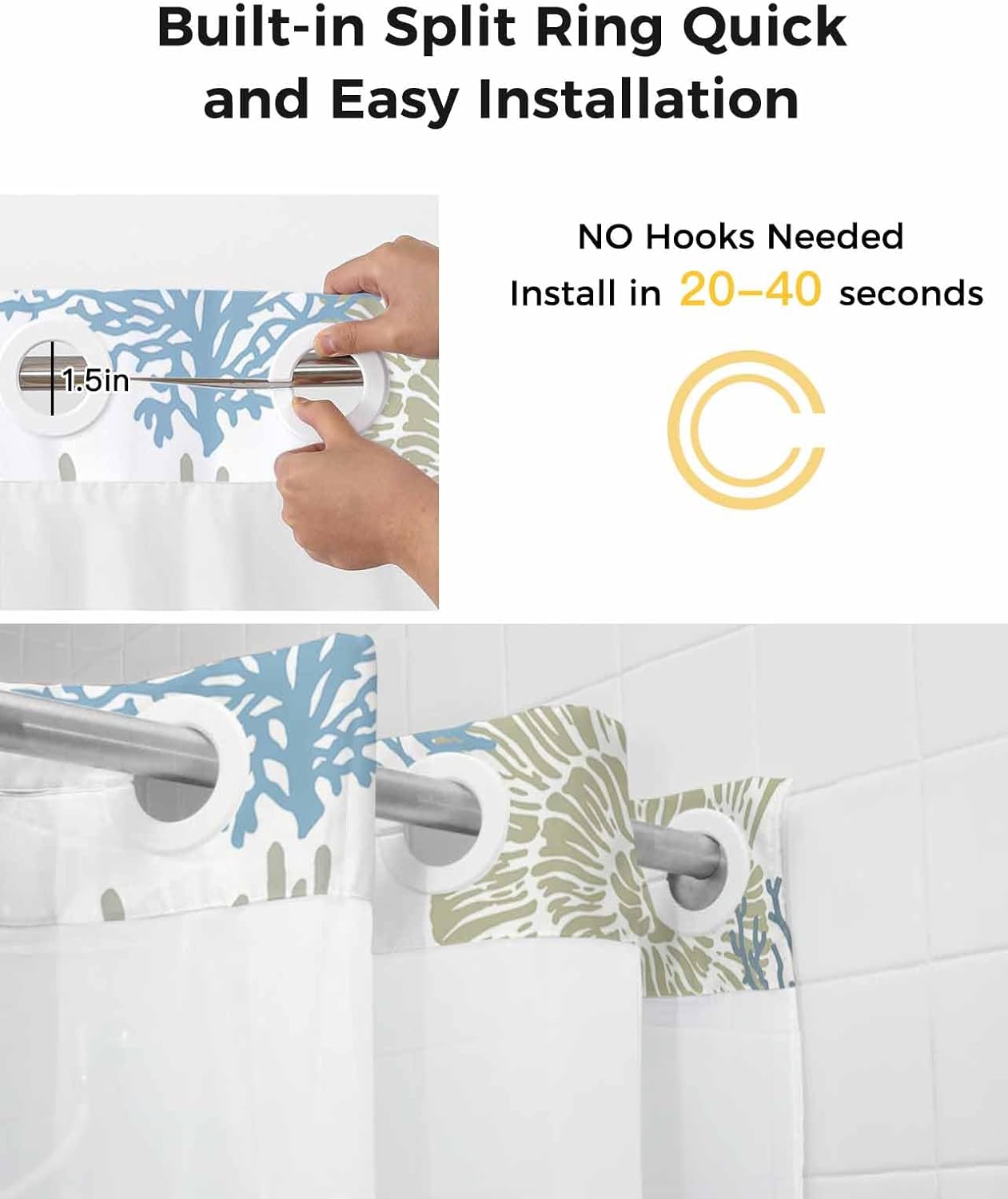 Prime Leader Nautical Coastal Shower Curtain Set with Snap Liner 36x72