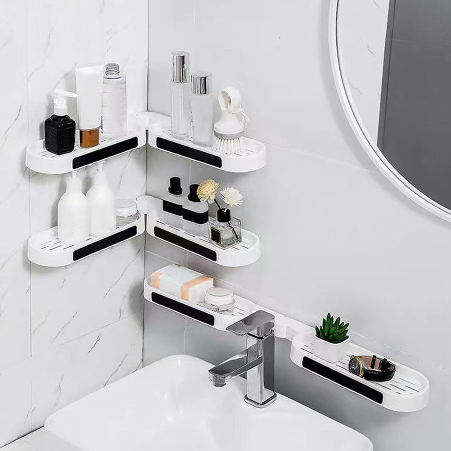 Adjustable Corner Shower Caddy No Drill Black