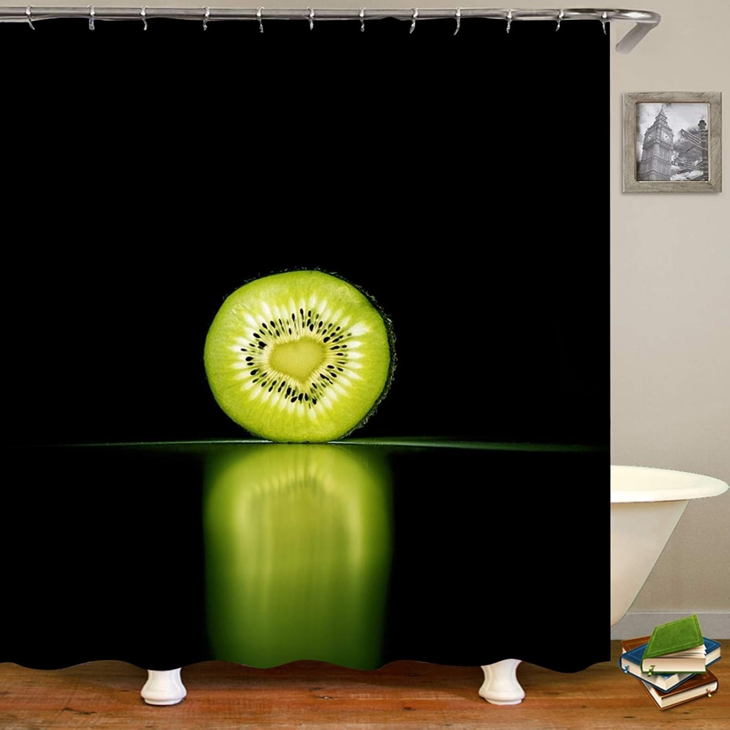 Mesnt Polyester Shower Curtain with Hooks Kiwi Design 35x71in