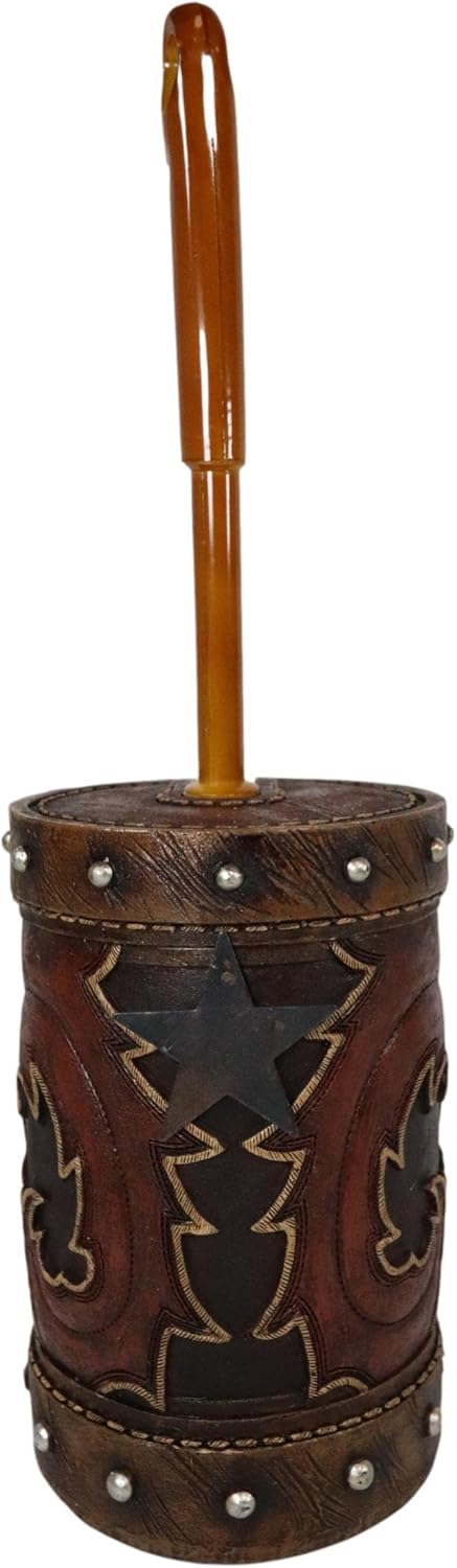 Ebros Gift Western Red Tan Cowboy Toilet Brush Holder