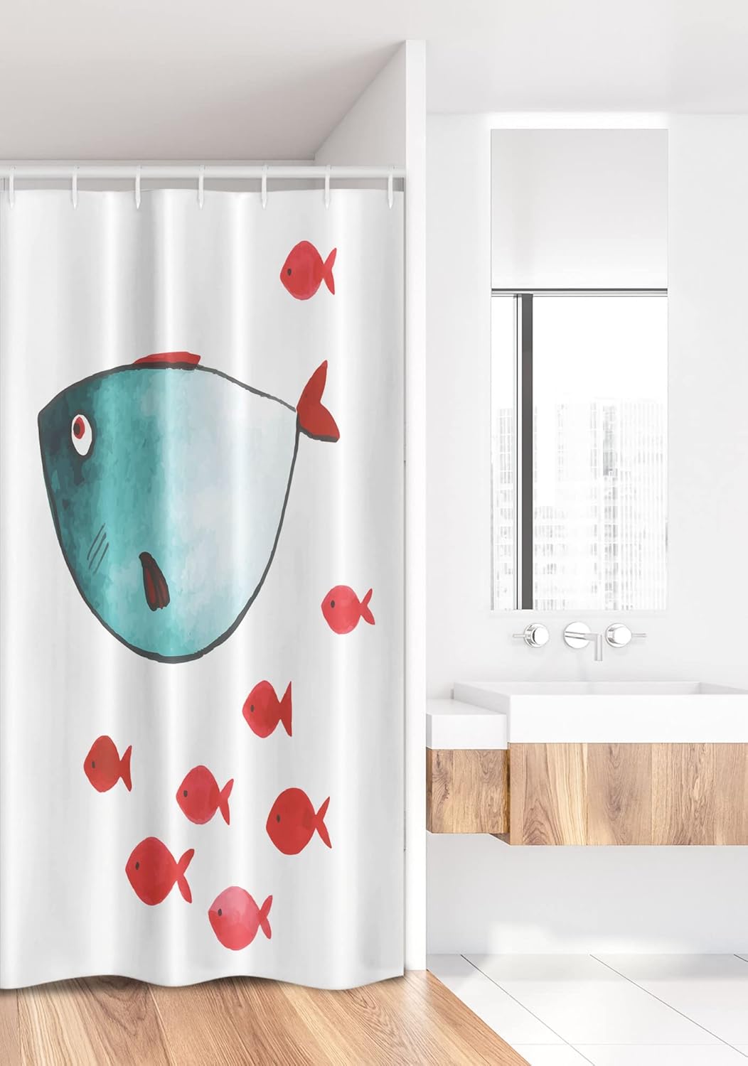 Ambesonne Cartoon Fish Shower Curtain Set with Hooks