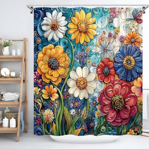 Colorful Floral Shower Curtain with Hooks