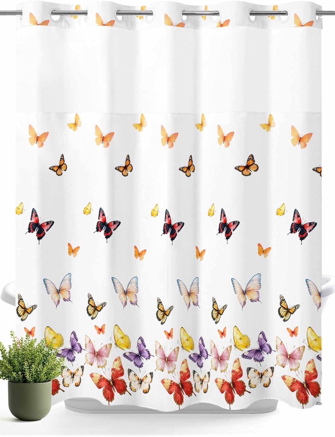 Double Layer No Hooks Shower Curtain Set 72x72