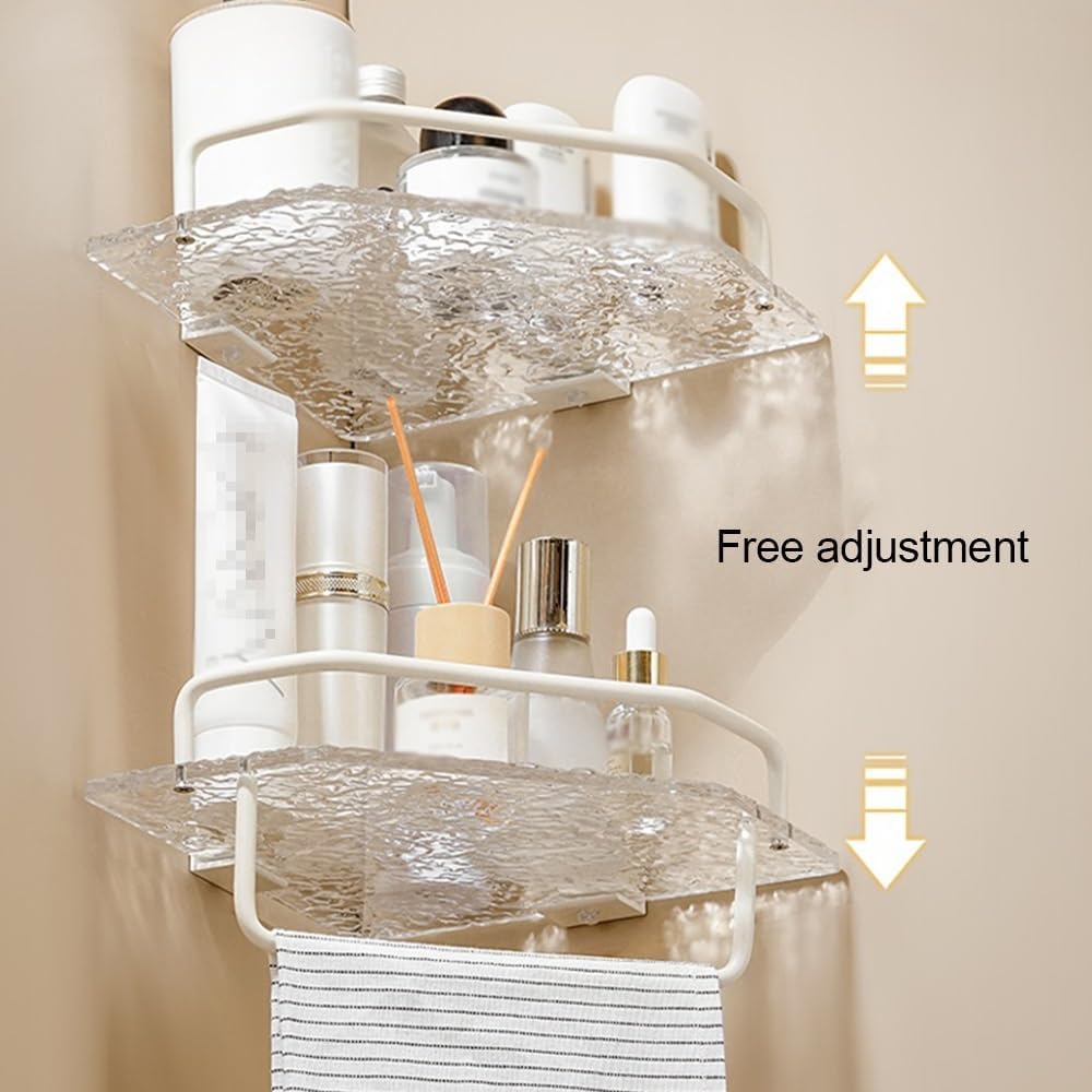 Shower Shelf Racks Bathroom Acrylic Triangle Storage Rack Double Layer with Pole