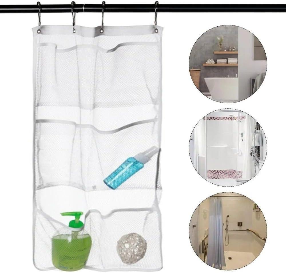 1PCS Durable Clear Mesh Shower Caddy with 6 Pockets