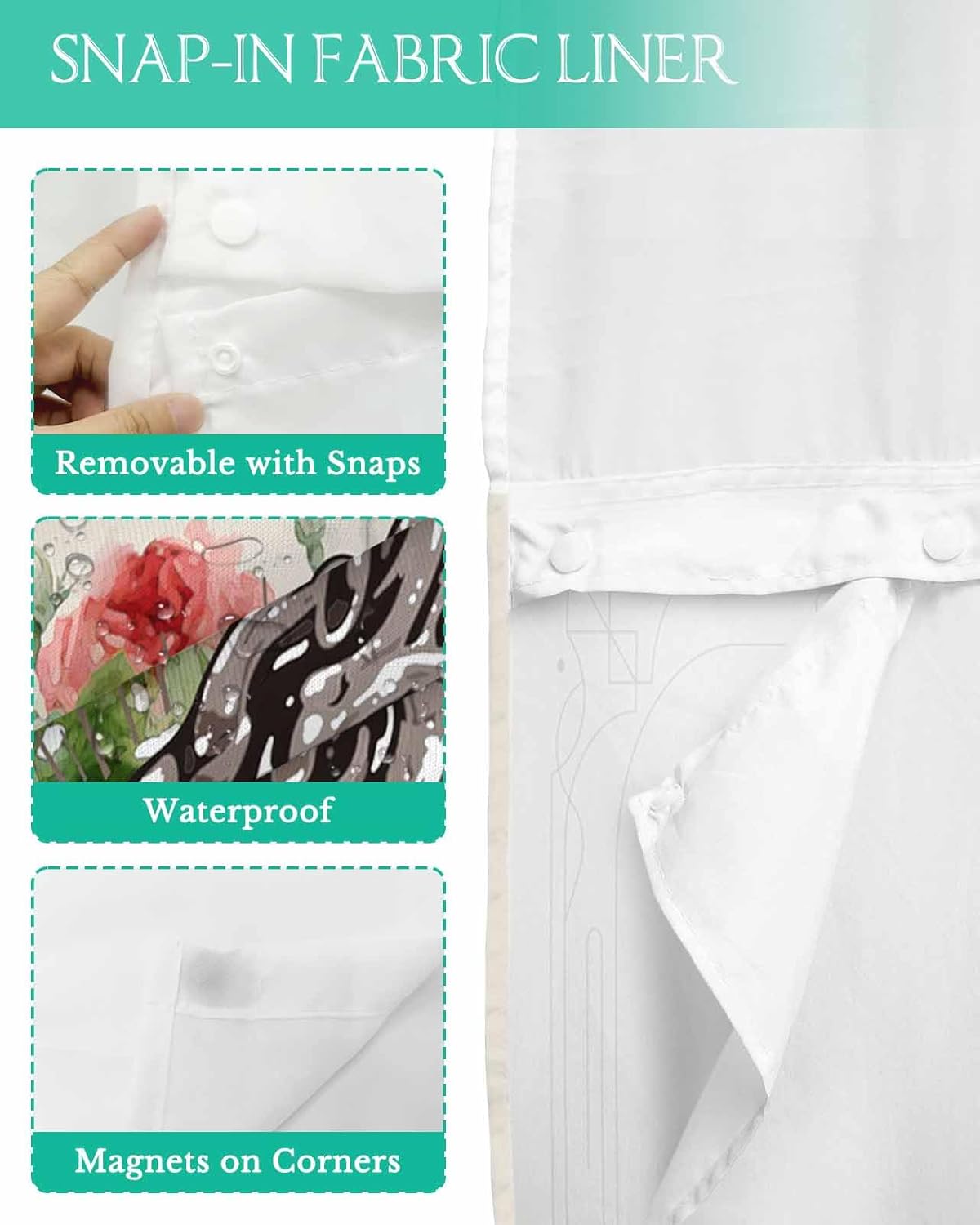 No Hook Botanical Heart Shower Curtain Set