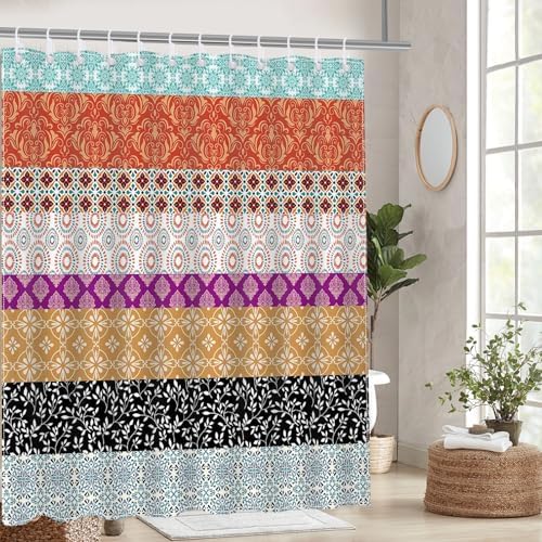 Mocsicka Boho Stripe Shower Curtain with 12 Hooks 72x72 Inch