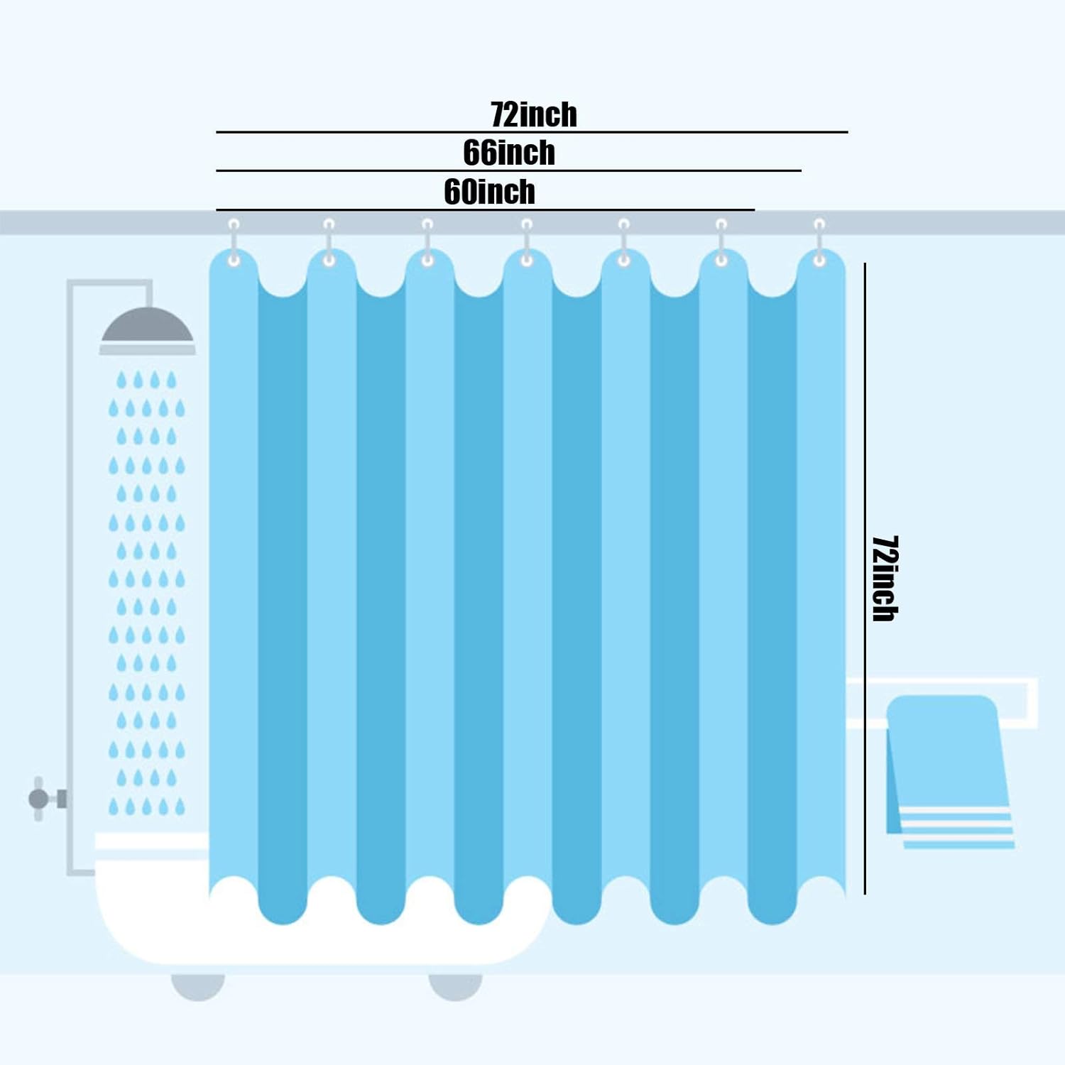 Hapuxt Heart Design Waterproof Shower Curtain with 12 Hooks