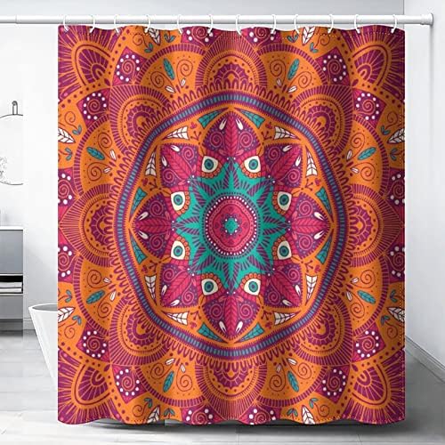 ZhiRain Mandala Shower Curtain Set with 12 Hooks 72x72inch Orange