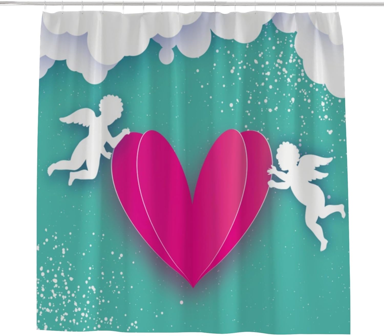 Hapuxt Shower Curtain with 12 Hooks Love Pink Heart Design