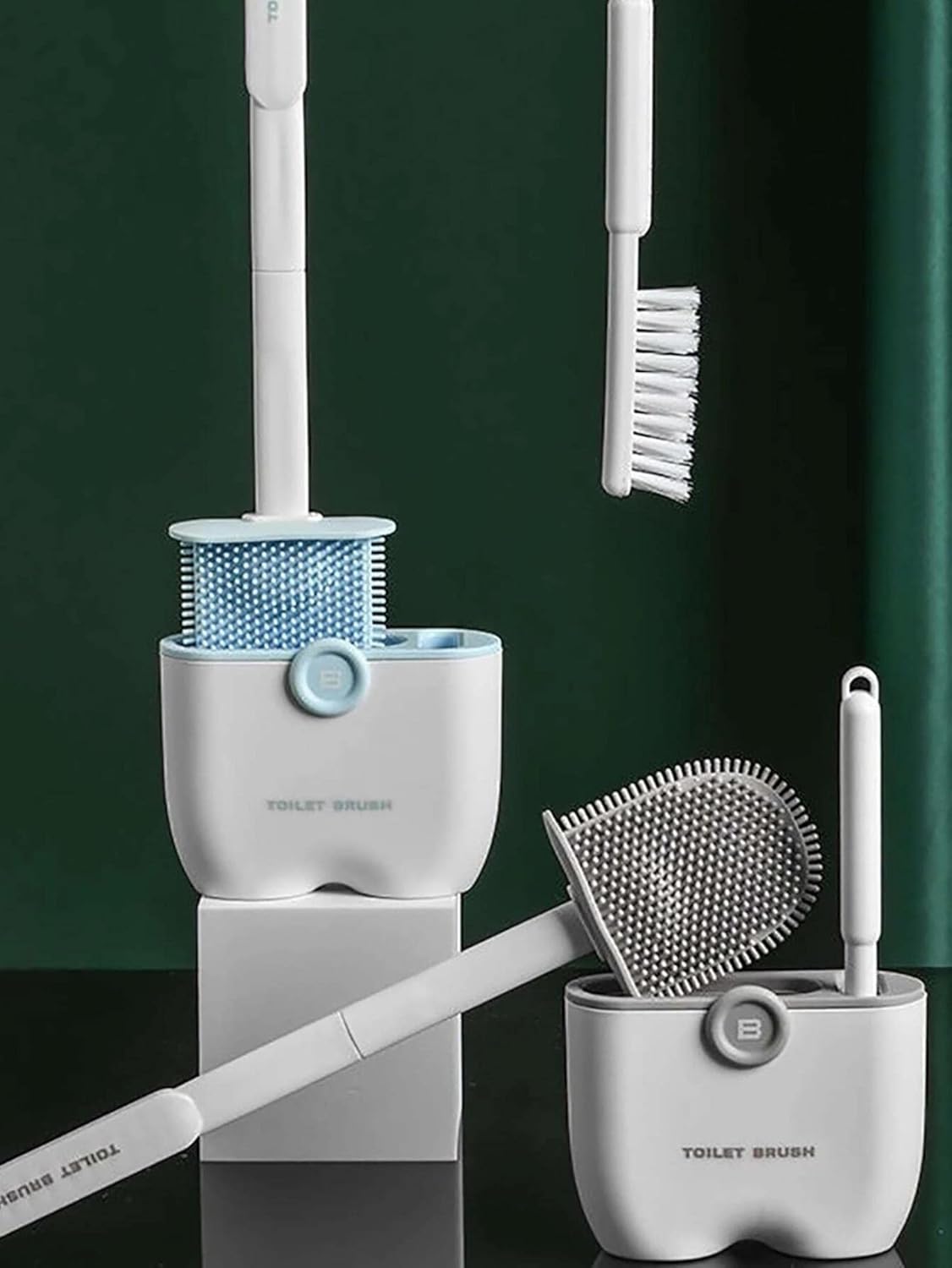 Silicone Toilet Brush with Wall Holder Set 1