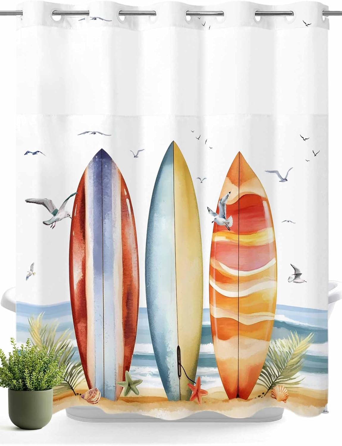 Double Layer No Hook Shower Curtain Set 72x72