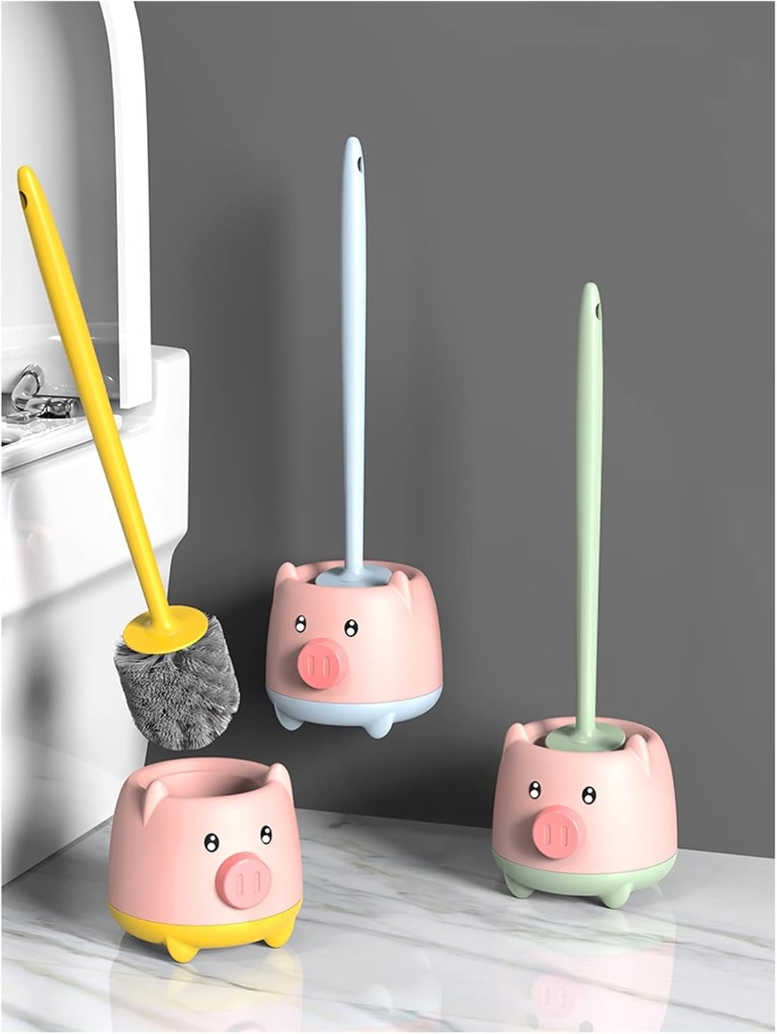 TOMYEUS Wall-Mounted Toilet Brush with Base Yellow