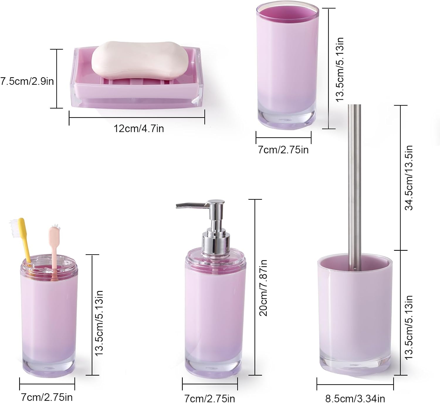 5 Pcs Purple Acrylic Bathroom Accessory Set