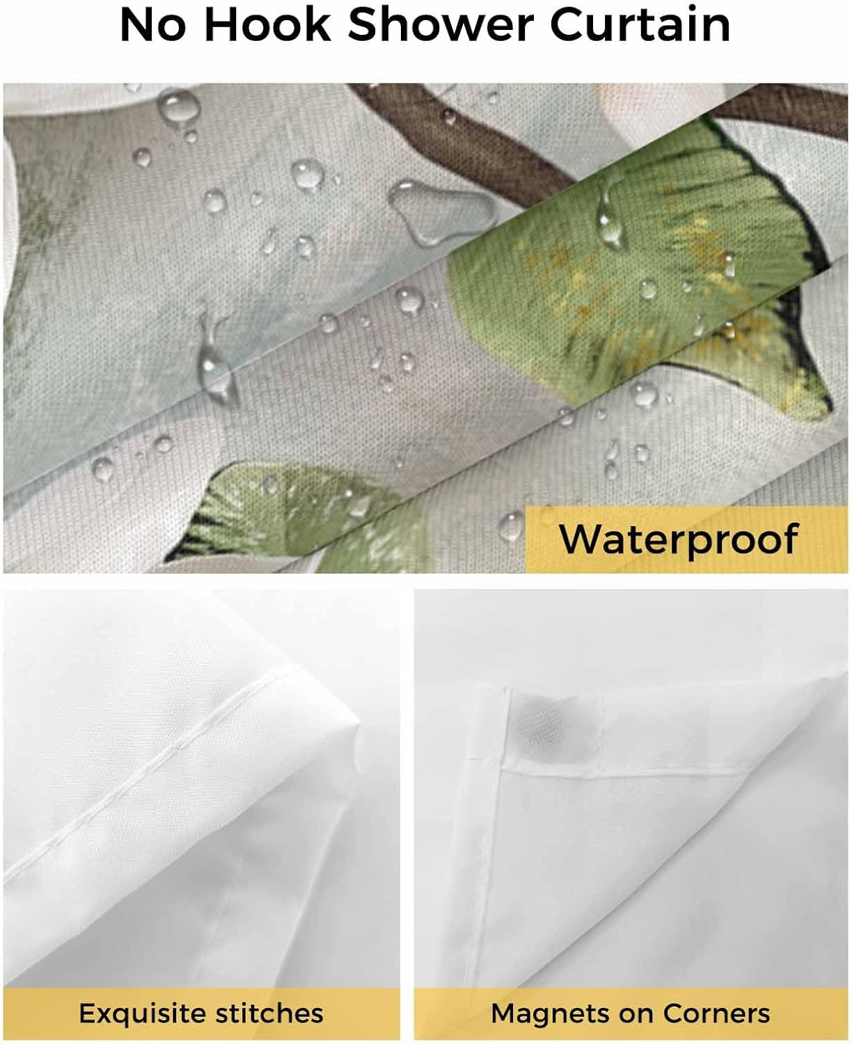 Smile Sunflower Flower Shower Curtain Set 72x72in White Magnolia with Snap Liner
