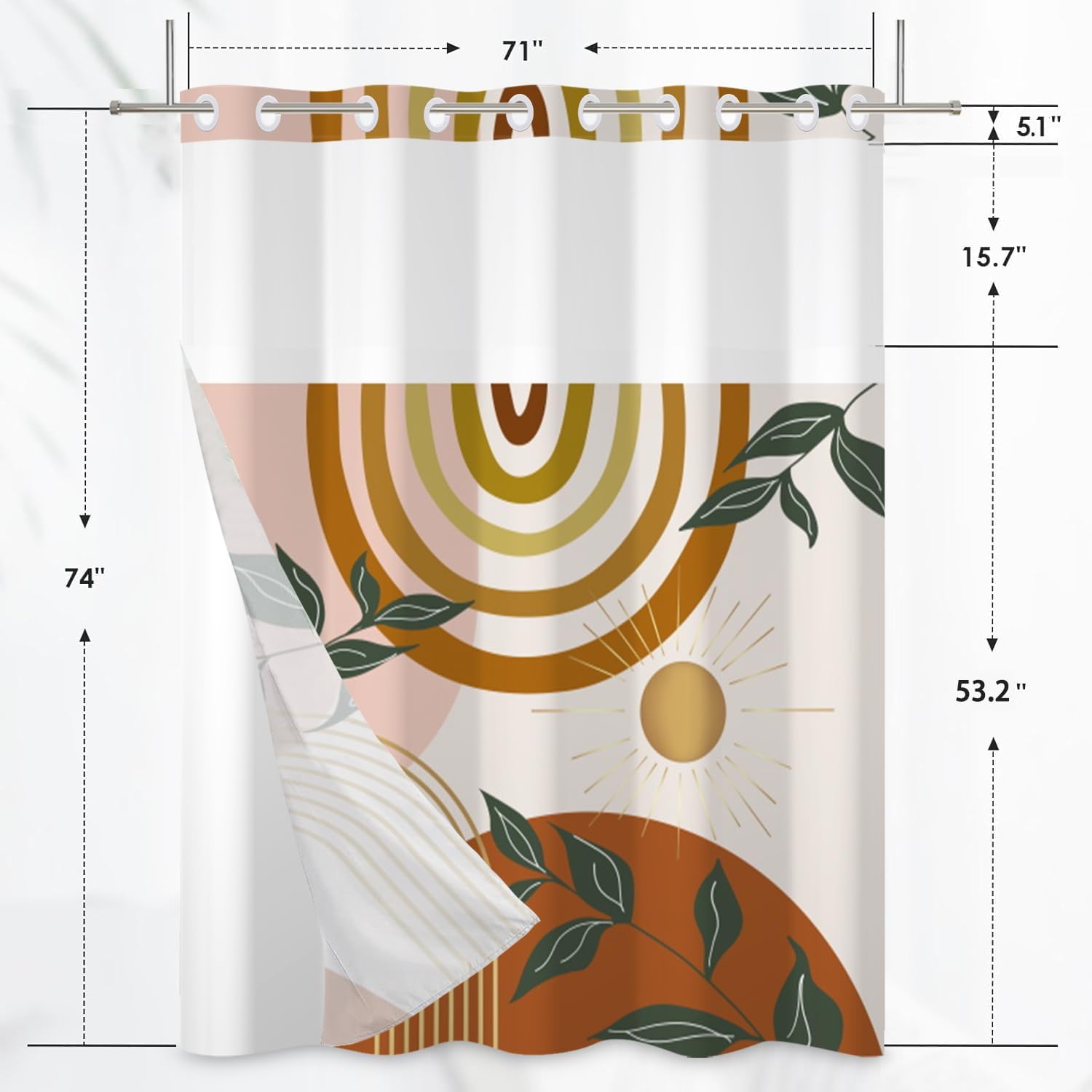 Boho Style Shower Curtain Set 71x74 Inch